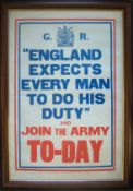 Original WW1 Poster: England Expects every Man to do his Duty and Join the Army Today. Parliamentary