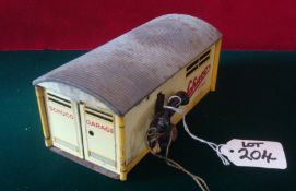 Schuco No.1500 tinplate Garage: Cream with grey corrugated roof, includes side mounted telephone