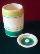 Susie Cooper Storage Jar: Having ribbed design in two-tone Green 15cm high 10cm diameter (no visible