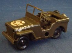 Triang Minic tinplate clockwork Jeep No.1: Military green in US Army livery, plastic wheels