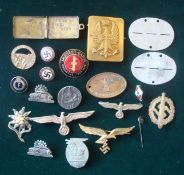Selection of German Metal Badges: To include Party Badges, Day Badges, Cap Badges, Belt Buckle,