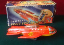 Mettoy “Dan Dare” Space Ship: Tinplate friction motor with sparkling jet - red, yellow - Fair