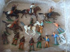 Collection of Britains Cowboys and Indians: To include Horse backed Cowboys and Indians together