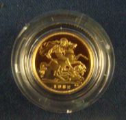 1982 Proof Half Gold Sovereign Coin: Having George and the Dragon to front Weighs 3.99 grams and