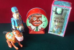 Selection of Tin Plate Clockwork Toys: To include Marching Soldiers, Jumping Horse, Chad Valley