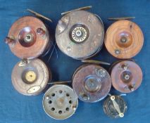 Collection of Wooden Fishing Reels: To include Star backs, Milward together with Metal Strike