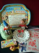 Collection of Noddy Related Items: To include Dominoes, Money Box, Royal Stafford Plate, Friction