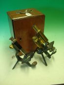 J Swift & Son of London Microscope: Brass and metal construction having 2 lenses in original