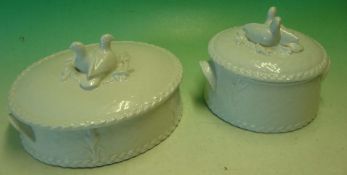 Royal Worcester Gourmet Oven China: Game pie design tureens in white glaze both complete with