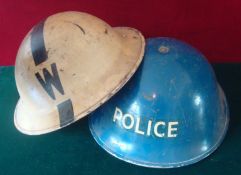 WW2 Helmets: To consist of White Wardens helmets having Chin strap but no liner together with Blue