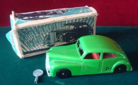 Mettoy Streamline Saloon Car: Green body, red interior, black plastic wheels, silver baseplate