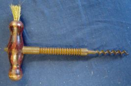 Victorian Cork Screw: Having a Metal turned stem with the Cork Screw with a Wooden Handle and