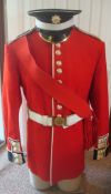 Coldstream Guards Uniform: Red high neck Tunic with staybright buttons together with Peak Cap, Red