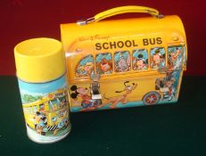 Vintage 1960s Aladdin Disney School Bus Metal Dome Lunch Box with Thermos: Made by Aladdin