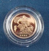 1980 Proof Half Gold Sovereign Coin: Having George and the Dragon to front Weighs 3.99 grams and