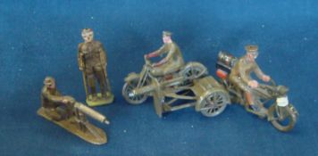 WW1 Metal Soldiers: Great selection of only 4 but having impressive Motorbike and Machine Gun