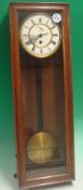 Mid-20th Century Pendulum Wall Clock: Plain wooden boxed Clock having brass weights and pendulum