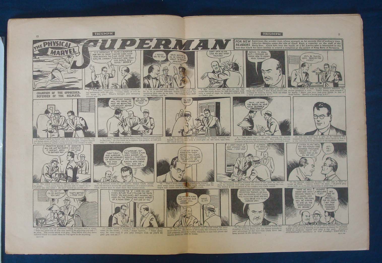 1940 The Triumph and Gem Comic: Featuring Superman 13th April 1940 having staple bleed