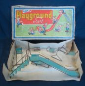 Tin Plate Kay Playground Set: Five piece set having Slide, See Saw, Swing, Deck Chair and Baby