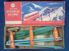 Chad Valley (Made in England) clockwork overhead tinplate Railway: Consisting of blue tinplate track