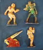 Set of Four Dan Dare Style Metal Space Figures: To consist of 3 space Figures 7cm high and 1 Gun