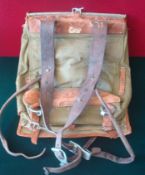 WW2 German Back Pack: Canvas and Leather in worn condition missing 2 straps from front date 1939