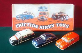 Rare Mettoy Playthings (UK) “Friction Siren Toys” Dealers Display Box: Very unusual set which