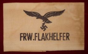 WW2 FRW. Flakhelfer Armband: Auxiliaries used to load and operate FlaK batteries and man searchlight