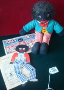 Original 1960s Golly Doll: Made form cloth having red & white stripe trousers, yellow waist coat