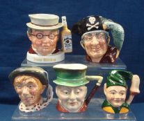Selection of Small Character Jugs: To include Royal Doulton Jim Beam Mr Pickwick, Long John