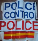 Set of Magnetic Police Car/Van Signs: To include Police Control x2 Blue on White, Police Red on