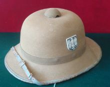 WW2 German Pith Helmet: Good 2nd Type used original example with side Badges and complete with Liner