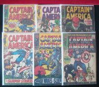 1968 Marvel Comics: All Captain America number issues include 100 (No1), 101, 102, 103, 104, 105 (6)