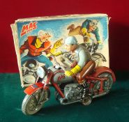 Scarce Arnold (Germany) Mac No700 Tinplate Clockwork Motorcycle: Having Red frame with tin printed