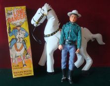 Lone Ranger Figure: By Linda 12” Figure made from plastic in original box with a blow up Horse (2)