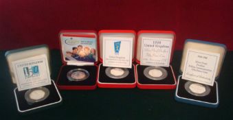 Collection of Silver Proof 50p Coins: To include 1994 D-Day Commemorative, 1998 NHS 50th