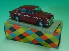 Triang 1/20th Scale Plastic Battery Operated Hillman Minx: Maroon, registration ZPH652, Good but