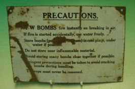 WW2 Albright and Wilson Bombs Enamel Sign: Black writing on white background which was used on the