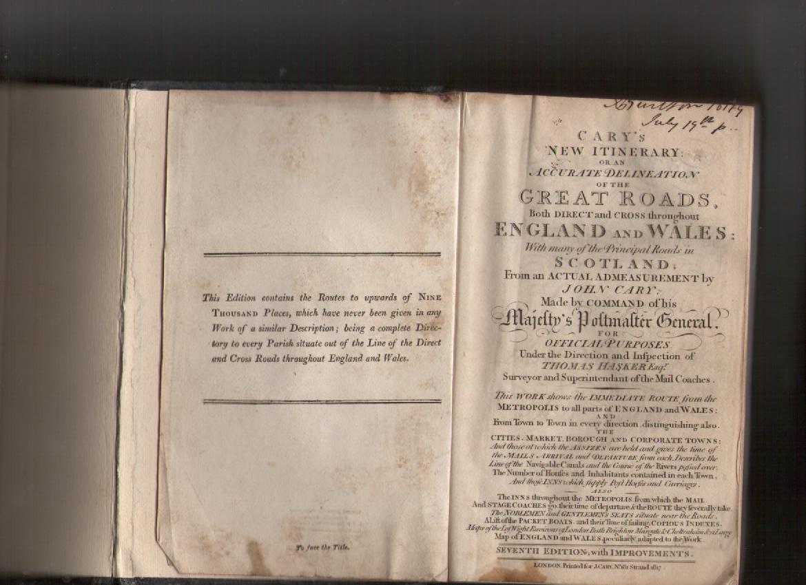 Ephemera ? Antique Atlas ? John Cary Cary`s New Itinerary: or an Accurate Delineation of the Great