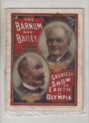 Circus Programme The Barnum and Bailey Greatest Show on Earth at Olympia c1898. An Impressive 28