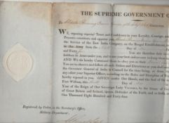 East India Company warrant partially printed document with ms insertions issued in the Supreme