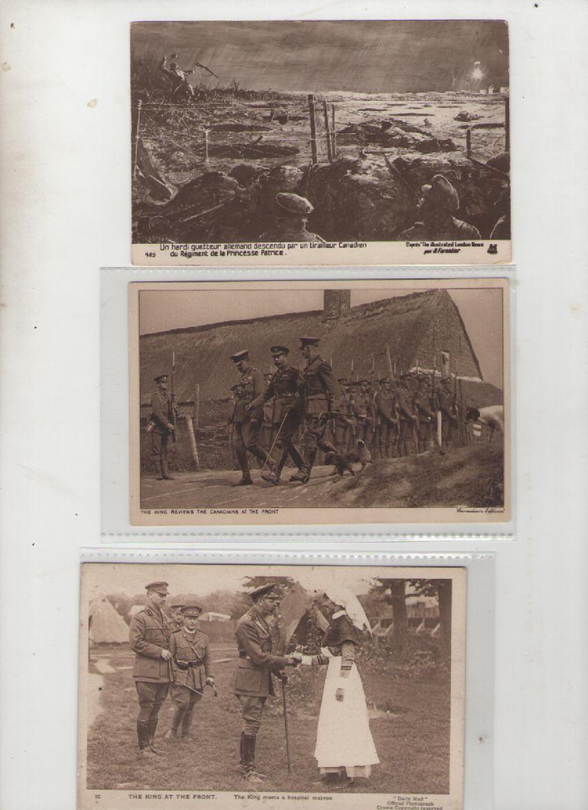 WWI group of approx five postcards^ one showing fighting in the trenches^ two of George V at the