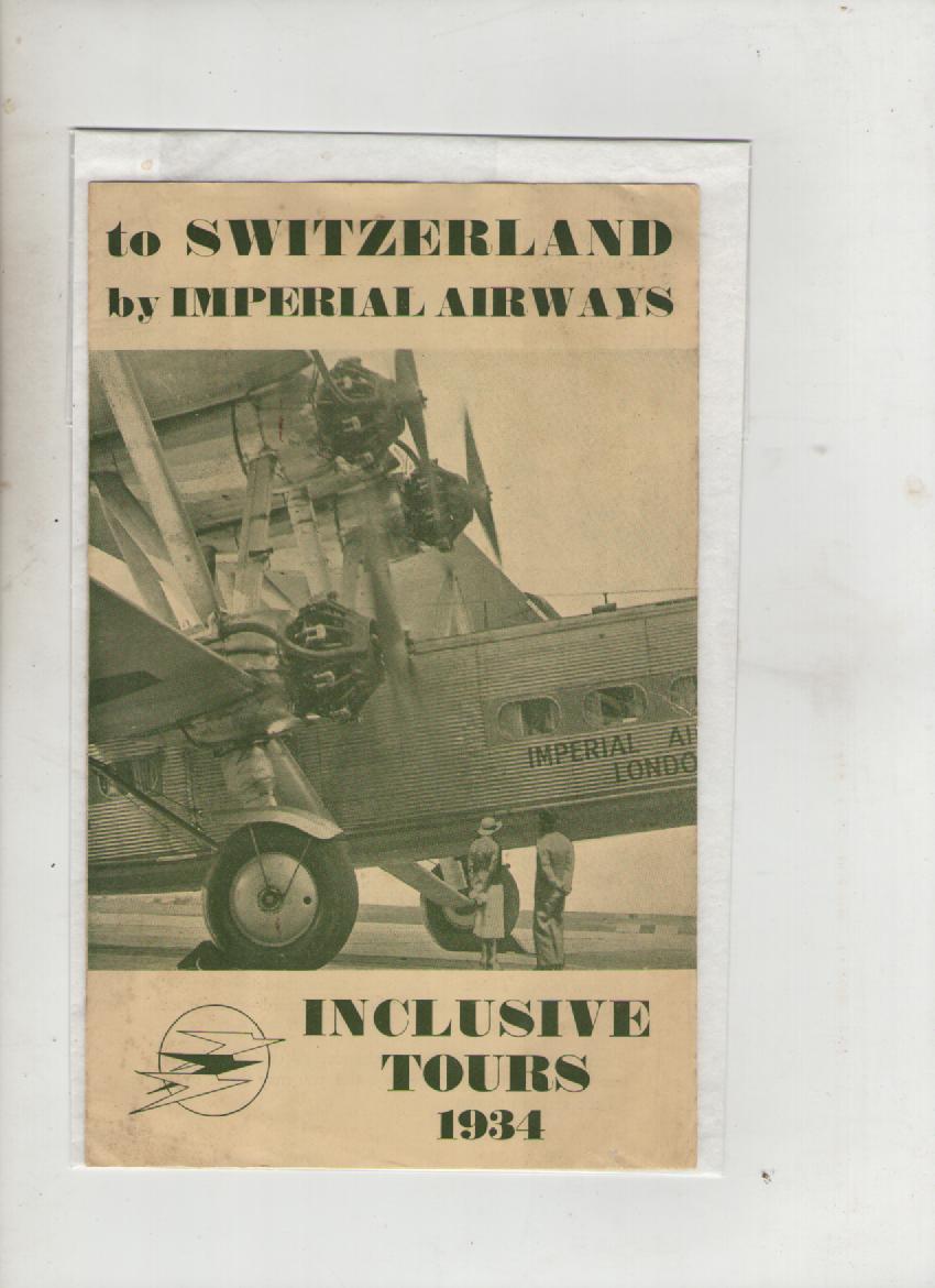 Ephemera ? Advertising ? early Airlines to Switzerland by Imperial Airways. 1934. Illustrating