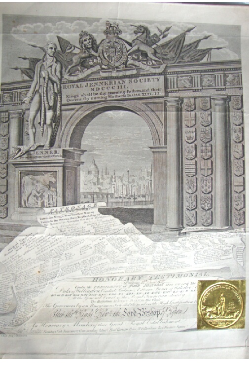 Ephemera ? The Royal Jennerian Society Honorary Diploma 1837. This impressive certificate was