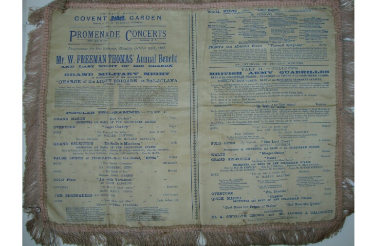 Opera/music ? silk programme 1886 ? the Charge of the Light Brigade ? fine silk programme for the