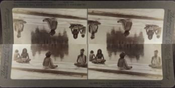 India ? Punjab ? Amritsar Photo^ vintage c1910 stereo view of Fakirs seated at the precincts of the