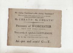 Ephemera ? election notice^ Worcester printed handbill obviously issued during an Election campaign