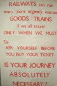 Poster ? WWII ? Railways wartime poster in red text on white background urging people to travel