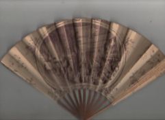 Ephemera ? France pictorial advertising fan showing a large expensive restaurant in Paris c1870s-