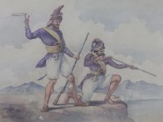 India ? A wonderfully detailed watercolour of two Sikh Akalee Warriors on paper^ large size^ this